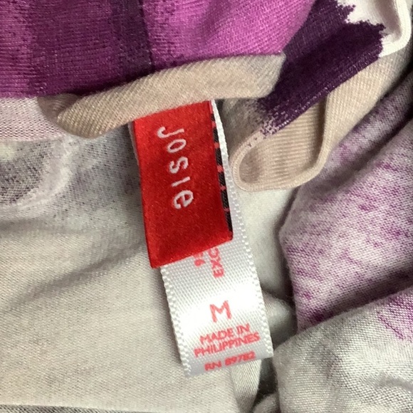 Josie By Natori Purple Tan White Striped Short Wrap Stretch Robe Sz M - Picture 11 of 12